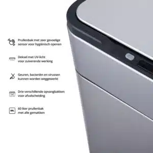 FlinQ Pure Sensor Prullenbak 60L - Afbeelding 3
