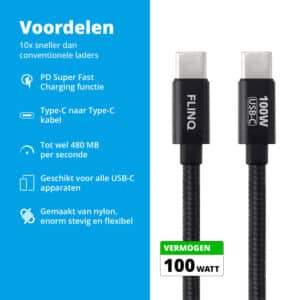 FlinQ 100W Fast Charging USB C Cable 2-pack - Afbeelding 2