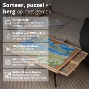FlinQ Draaibaar Puzzeltafel met Opbergsysteem - Afbeelding 2