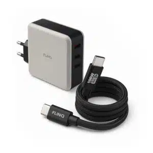 FlinQ Nano GaN 3-Port 100W PD Charger + USB-C Cable - Afbeelding 1