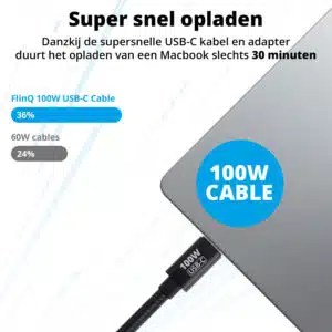 FlinQ Nano GaN 3-Port 100W PD Charger + USB-C Cable - Afbeelding 5