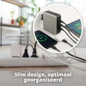 FlinQ Nano GaN 3-Port 100W PD Charger + USB-C Cable - Afbeelding 6